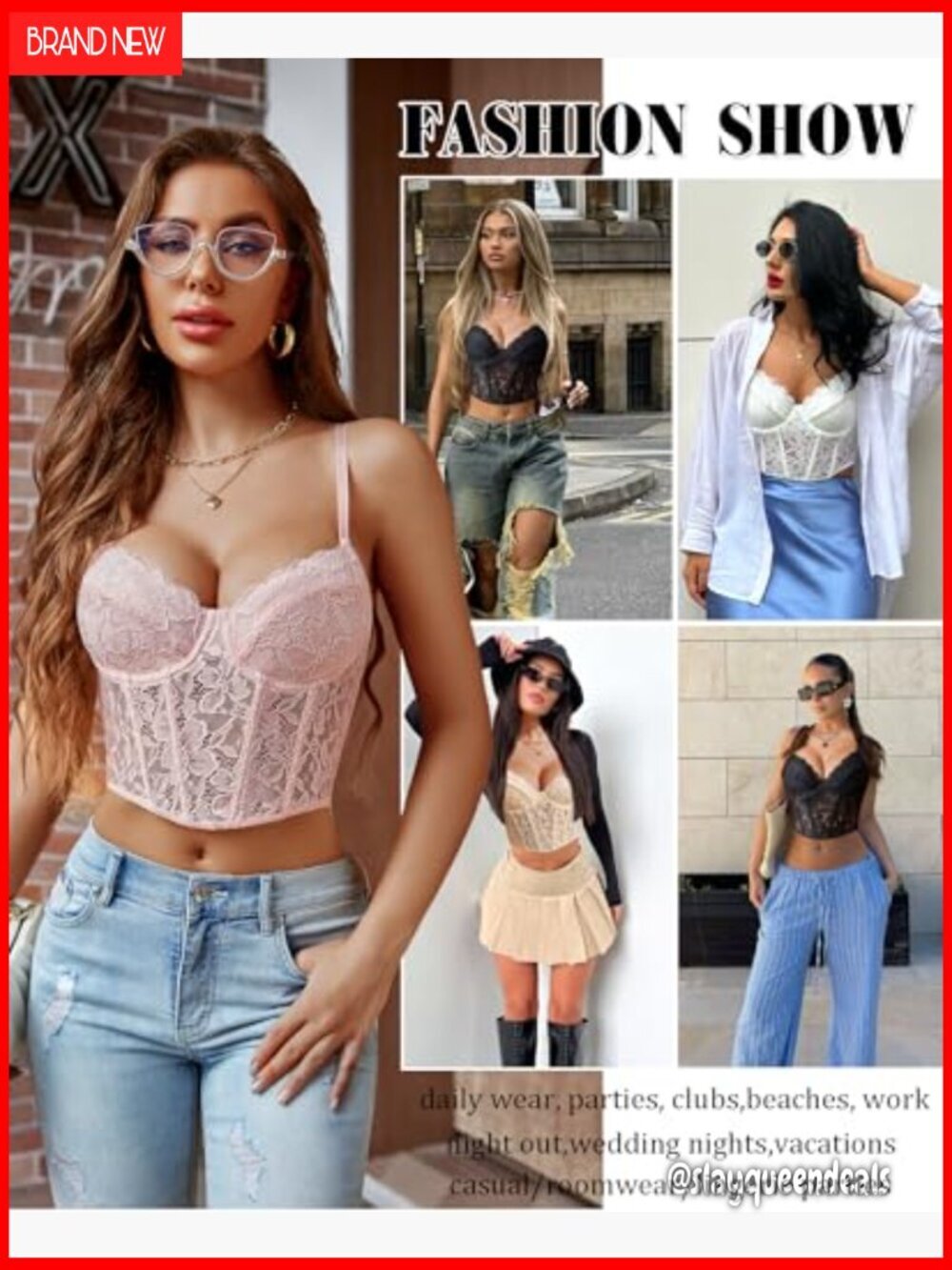 Lace Bralette Crop Top with Underwire Adjustable Racerback Strap - Picture 4 of 7